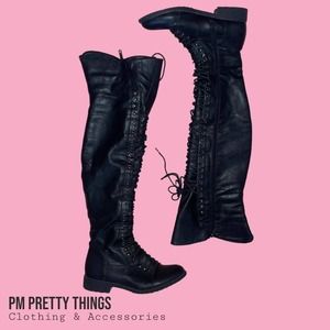 Thigh, high lace up combat boots, size 9